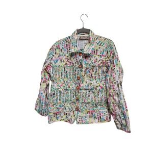 Life Style‎ Woman Colorful Quilted Jacket Button Front Lightweight S